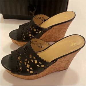 Victoria's Secret Sandals Laser Cut Leather Cork Wedges Sandals size 7.5